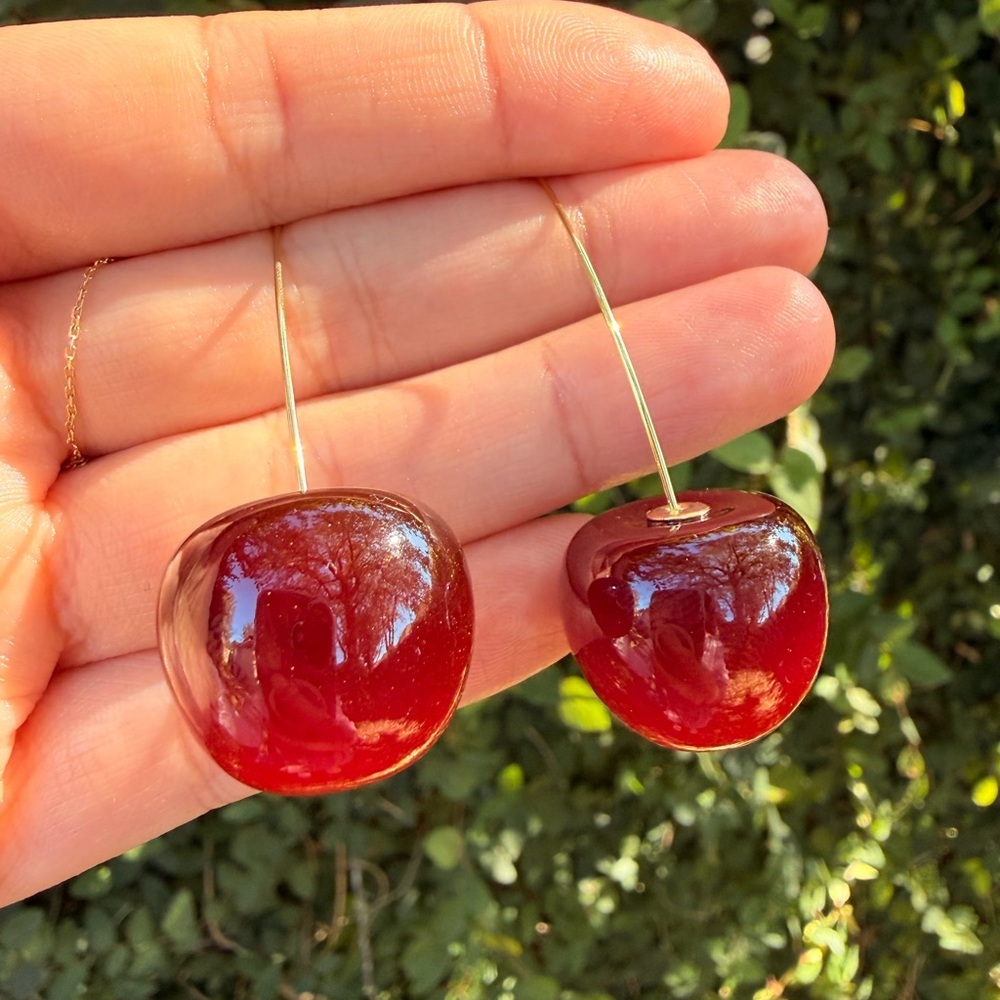 New! Cherry Red Earrings - Picture 6 of 7